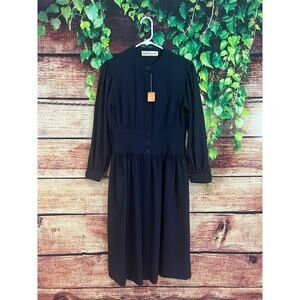 Vintage *NWT* Adele Simpson 100% Wool Navy Blue Button Detail Midi Dress Size 6